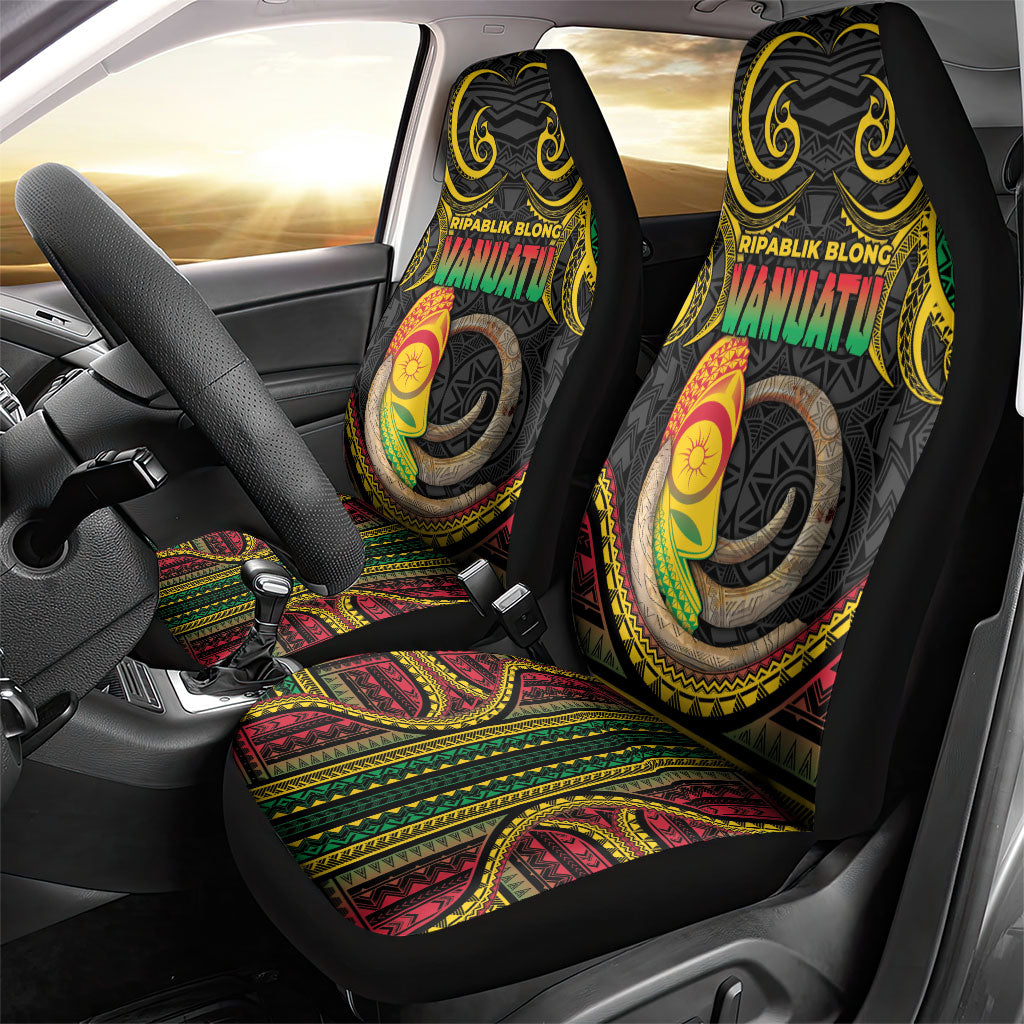 Vanuatu Language Week Car Seat Cover Boar Tusk Warrior Tribal Floral Pattern