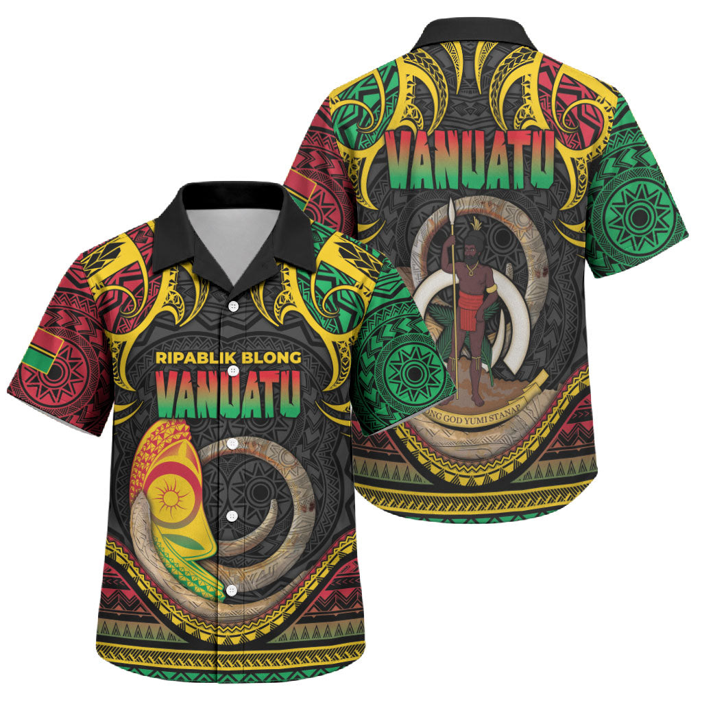 Vanuatu Language Week Family Matching Off Shoulder Maxi Dress and Hawaiian Shirt Boar Tusk Warrior Tribal Floral Pattern