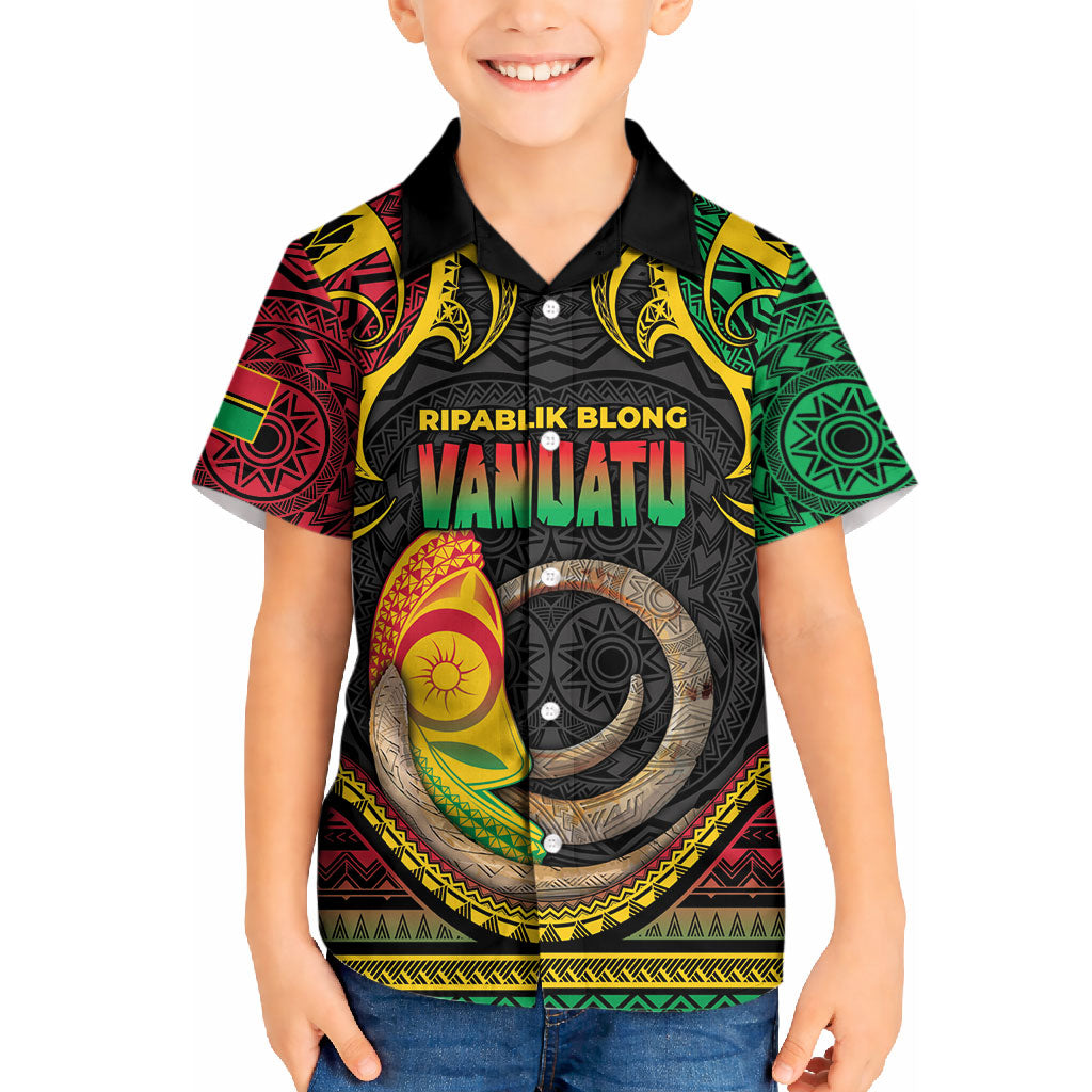 Vanuatu Language Week Kid Hawaiian Shirt Boar Tusk Warrior Tribal Floral Pattern