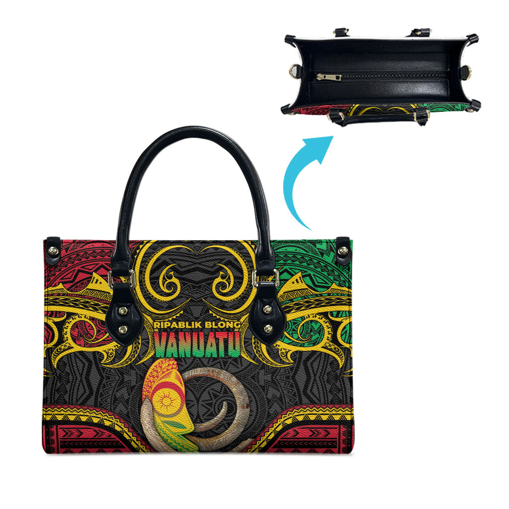 Vanuatu Language Week Leather Bag Boar Tusk Warrior Tribal Floral Pattern