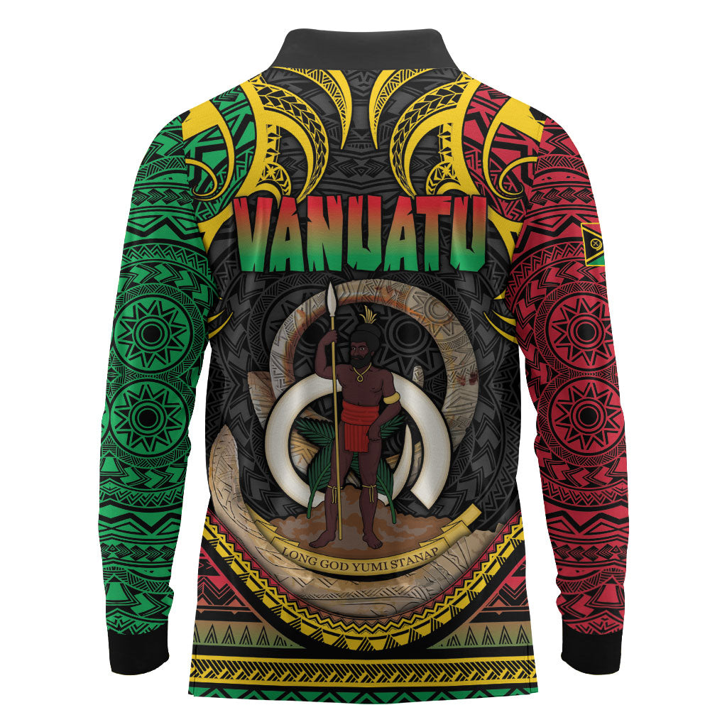 Vanuatu Language Week Long Sleeve Polo Shirt Boar Tusk Warrior Tribal Floral Pattern