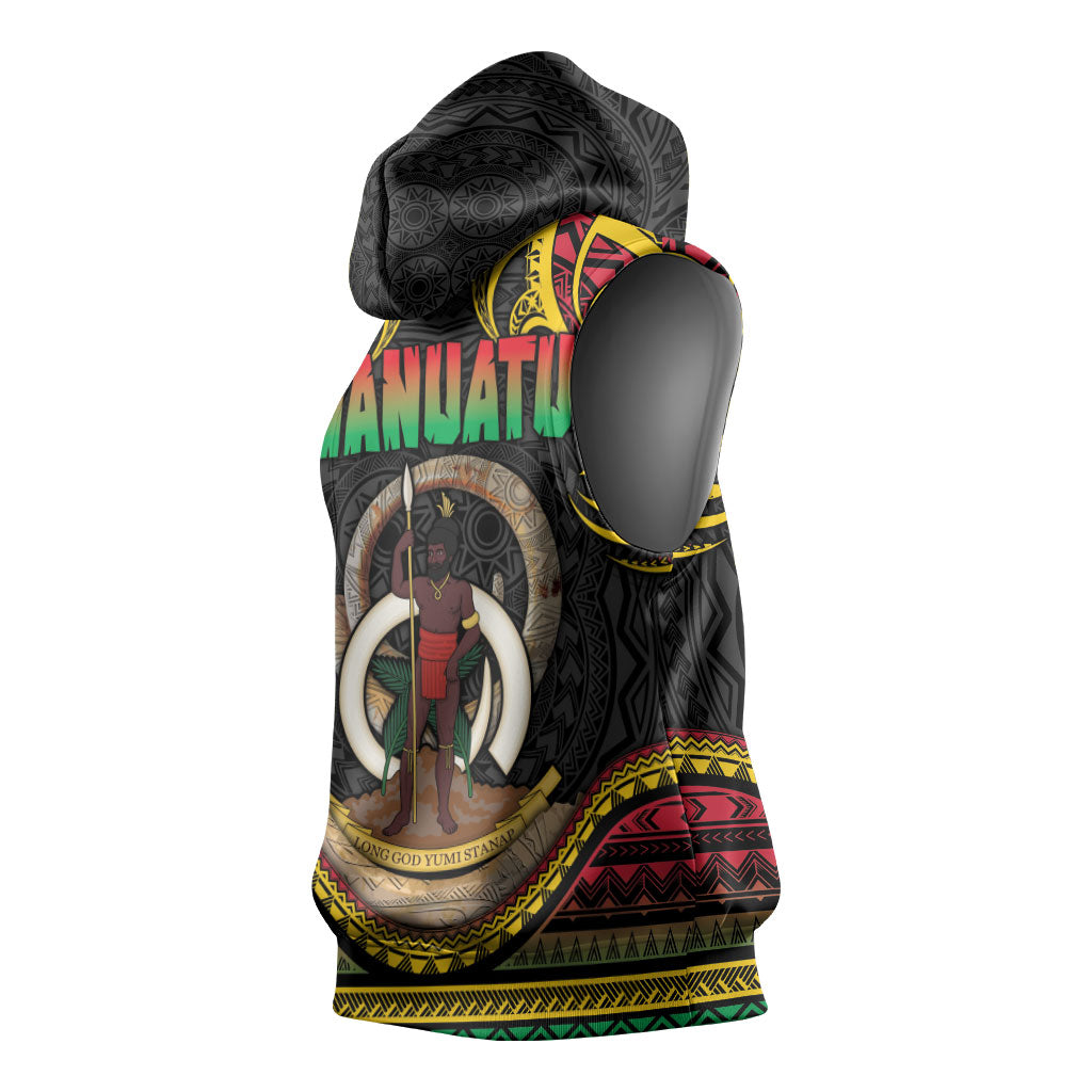 Vanuatu Language Week Sleeveless Hoodie Boar Tusk Warrior Tribal Floral Pattern