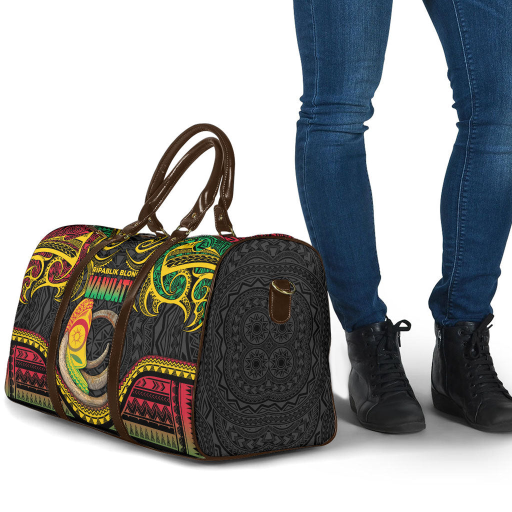 Vanuatu Language Week Travel Bag Boar Tusk Warrior Tribal Floral Pattern