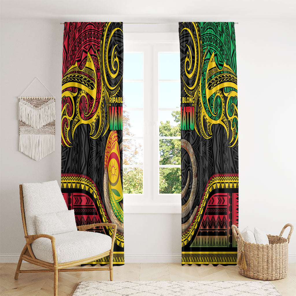 Vanuatu Language Week Window Curtain Boar Tusk Warrior Tribal Floral Pattern