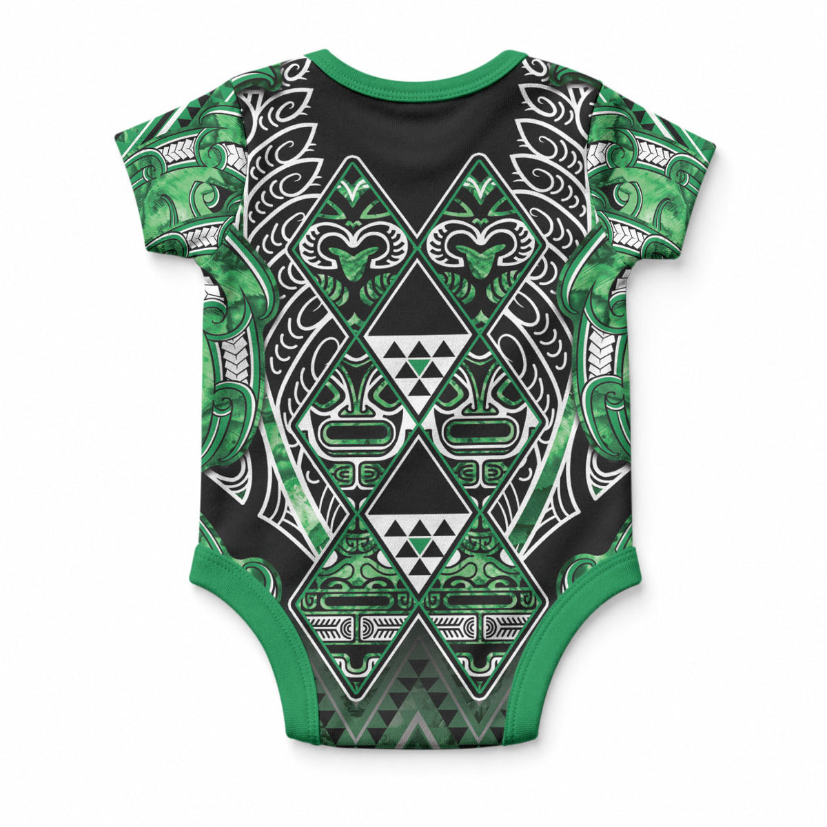 Aotearoa Ngati Maniapoto Baby Onesie Maori Tribal Green Paua Shell Pattern