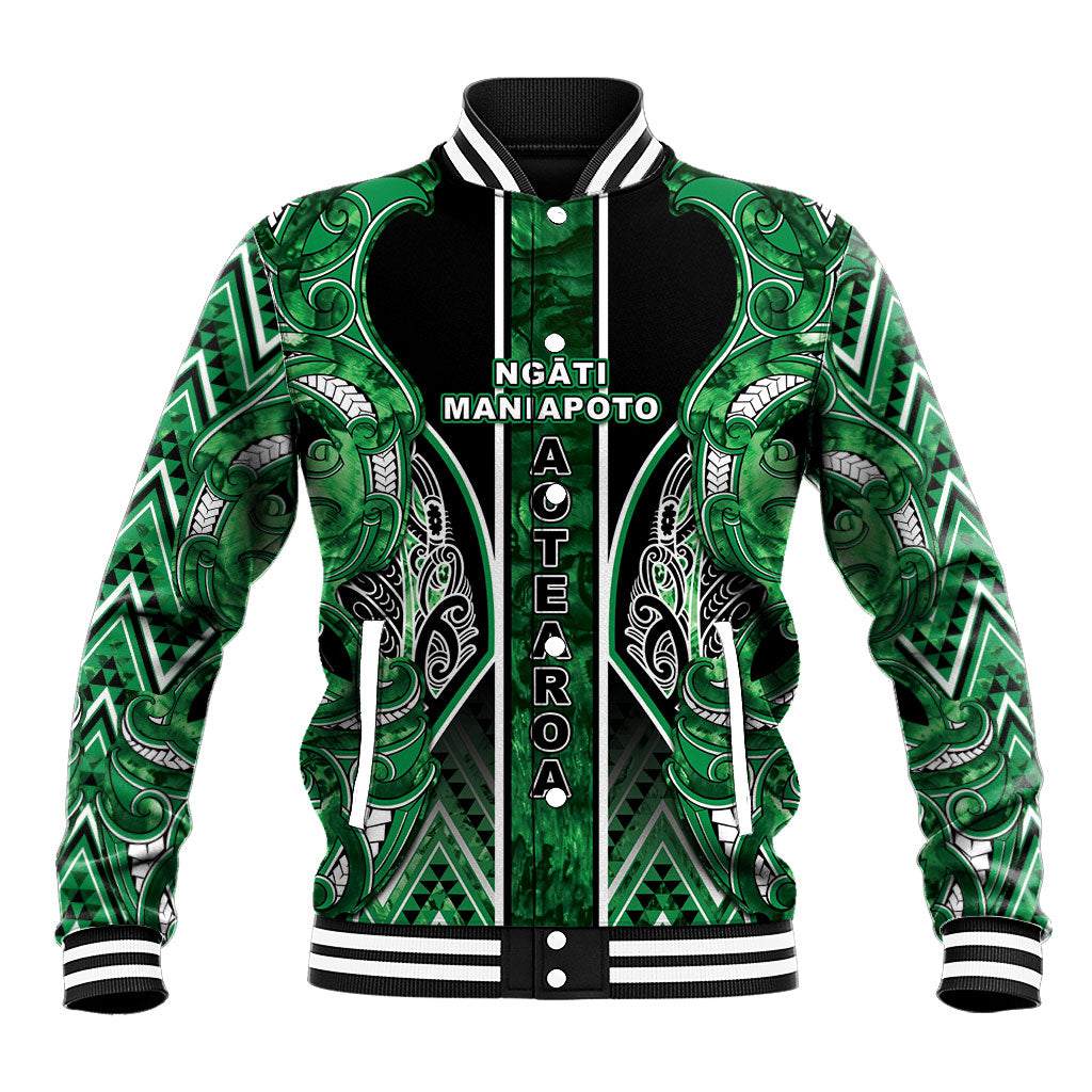 Aotearoa Ngati Maniapoto Baseball Jacket Maori Tribal Green Paua Shell Pattern DT05 Unisex Green - Polynesian Pride