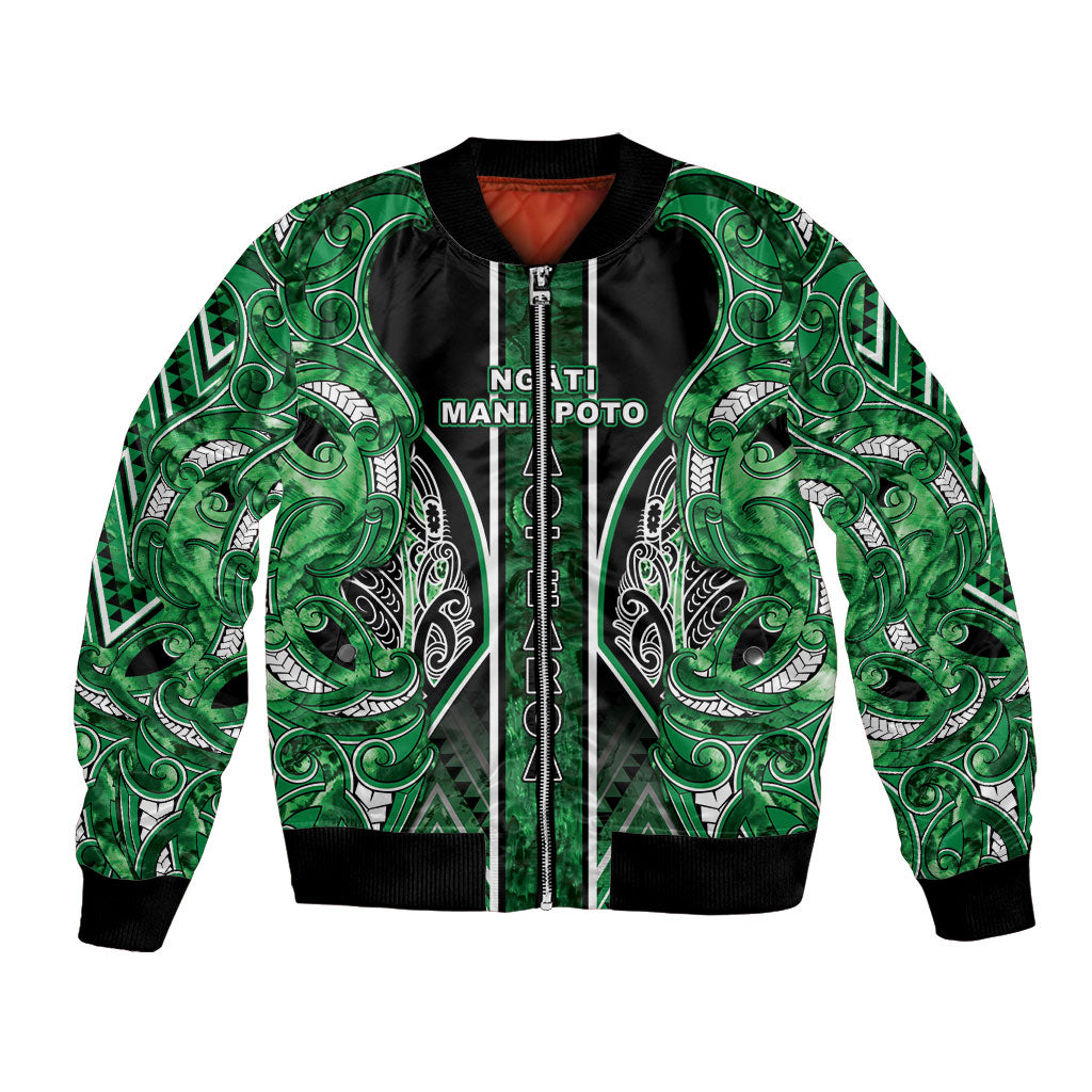 Aotearoa Ngati Maniapoto Bomber Jacket Maori Tribal Green Paua Shell Pattern DT05 Unisex Green - Polynesian Pride