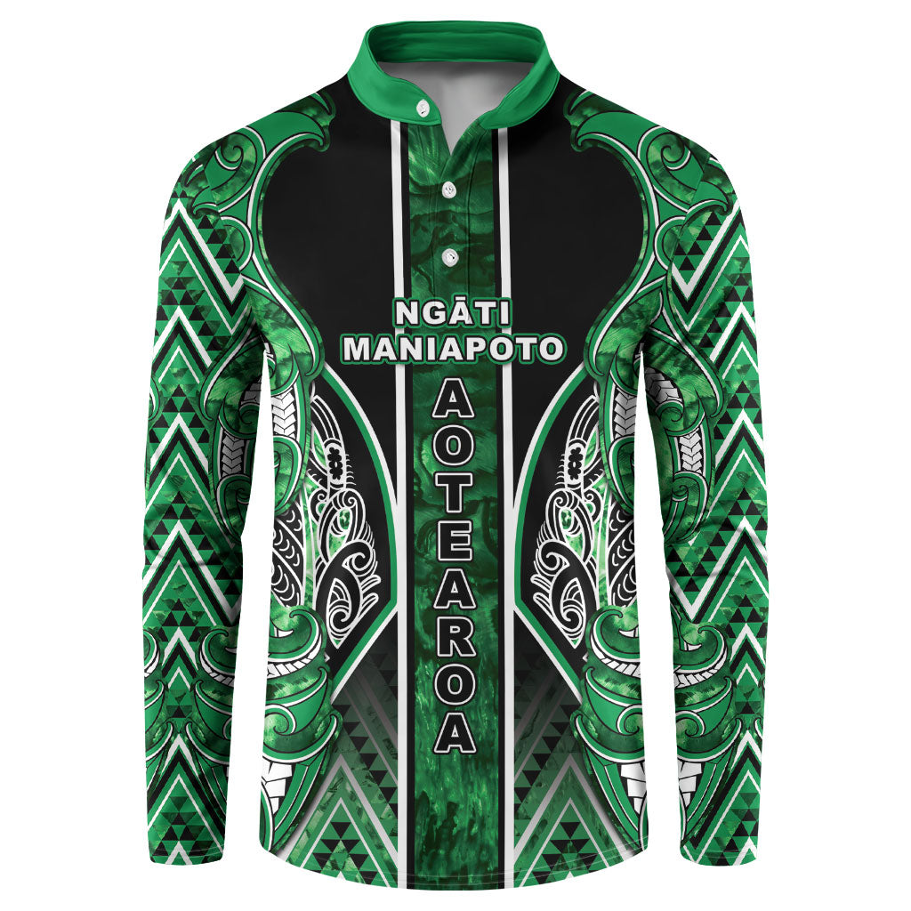 Aotearoa Ngati Maniapoto Button Sweatshirt Maori Tribal Green Paua Shell Pattern DT05 Green - Polynesian Pride