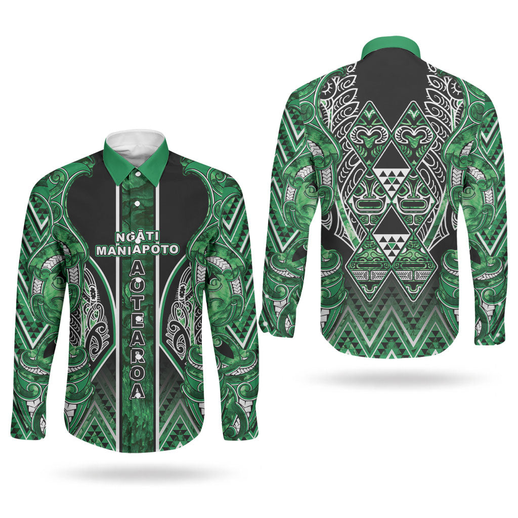 Aotearoa Ngati Maniapoto Couples Matching Mermaid Dress and Long Sleeve Button Shirt Maori Tribal Green Paua Shell Pattern DT05 - Polynesian Pride