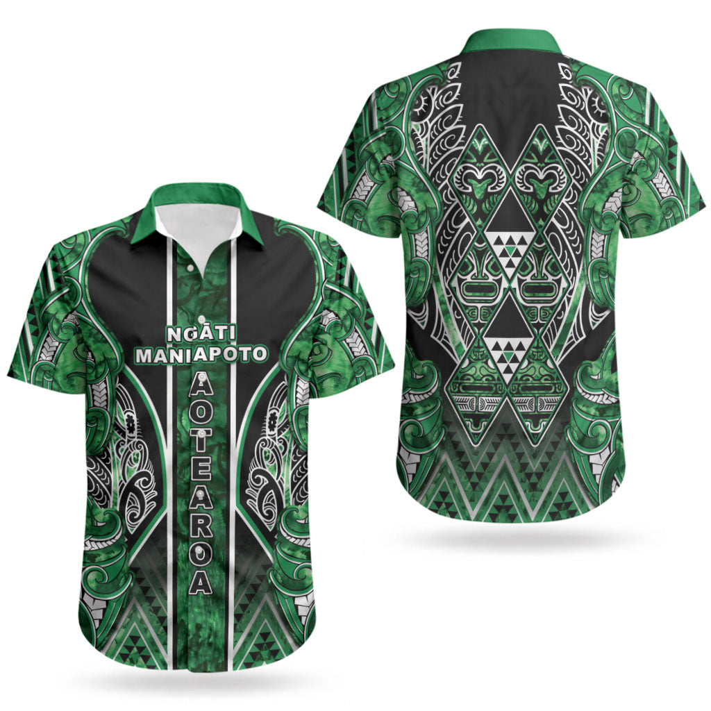 Aotearoa Ngati Maniapoto Couples Matching Off Shoulder Maxi Dress and Hawaiian Shirt Maori Tribal Green Paua Shell Pattern DT05 - Polynesian Pride