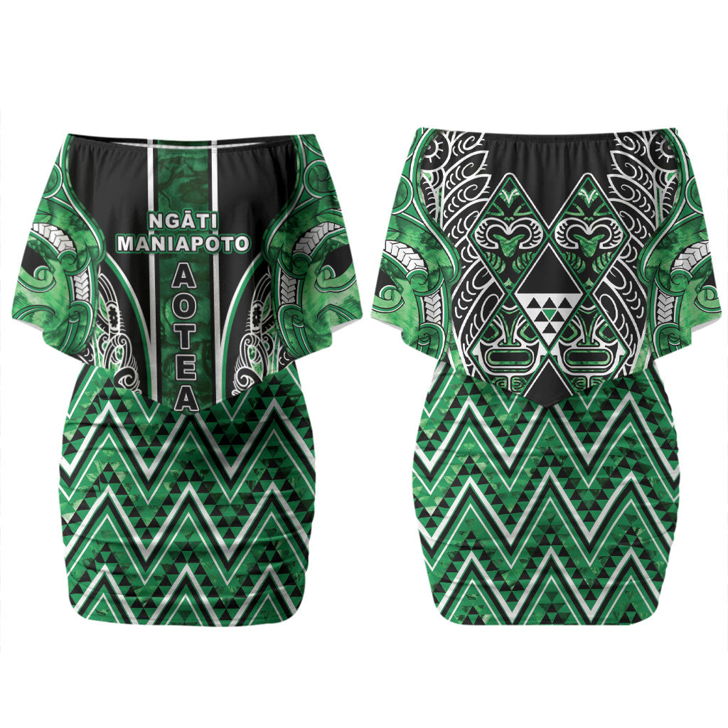 Aotearoa Ngati Maniapoto Couples Matching Off Shoulder Short Dress and Hawaiian Shirt Maori Tribal Green Paua Shell Pattern DT05 - Polynesian Pride