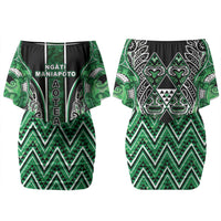 Aotearoa Ngati Maniapoto Couples Matching Off Shoulder Short Dress and Hawaiian Shirt Maori Tribal Green Paua Shell Pattern DT05 - Polynesian Pride