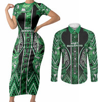 Aotearoa Ngati Maniapoto Couples Matching Short Sleeve Bodycon Dress and Long Sleeve Button Shirt Maori Tribal Green Paua Shell Pattern DT05 Green - Polynesian Pride