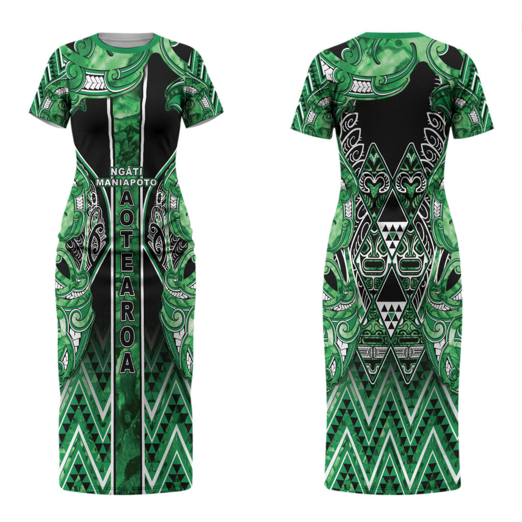 Aotearoa Ngati Maniapoto Couples Matching Short Sleeve Bodycon Dress and Long Sleeve Button Shirt Maori Tribal Green Paua Shell Pattern DT05 - Polynesian Pride