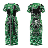Aotearoa Ngati Maniapoto Couples Matching Short Sleeve Bodycon Dress and Long Sleeve Button Shirt Maori Tribal Green Paua Shell Pattern DT05 - Polynesian Pride