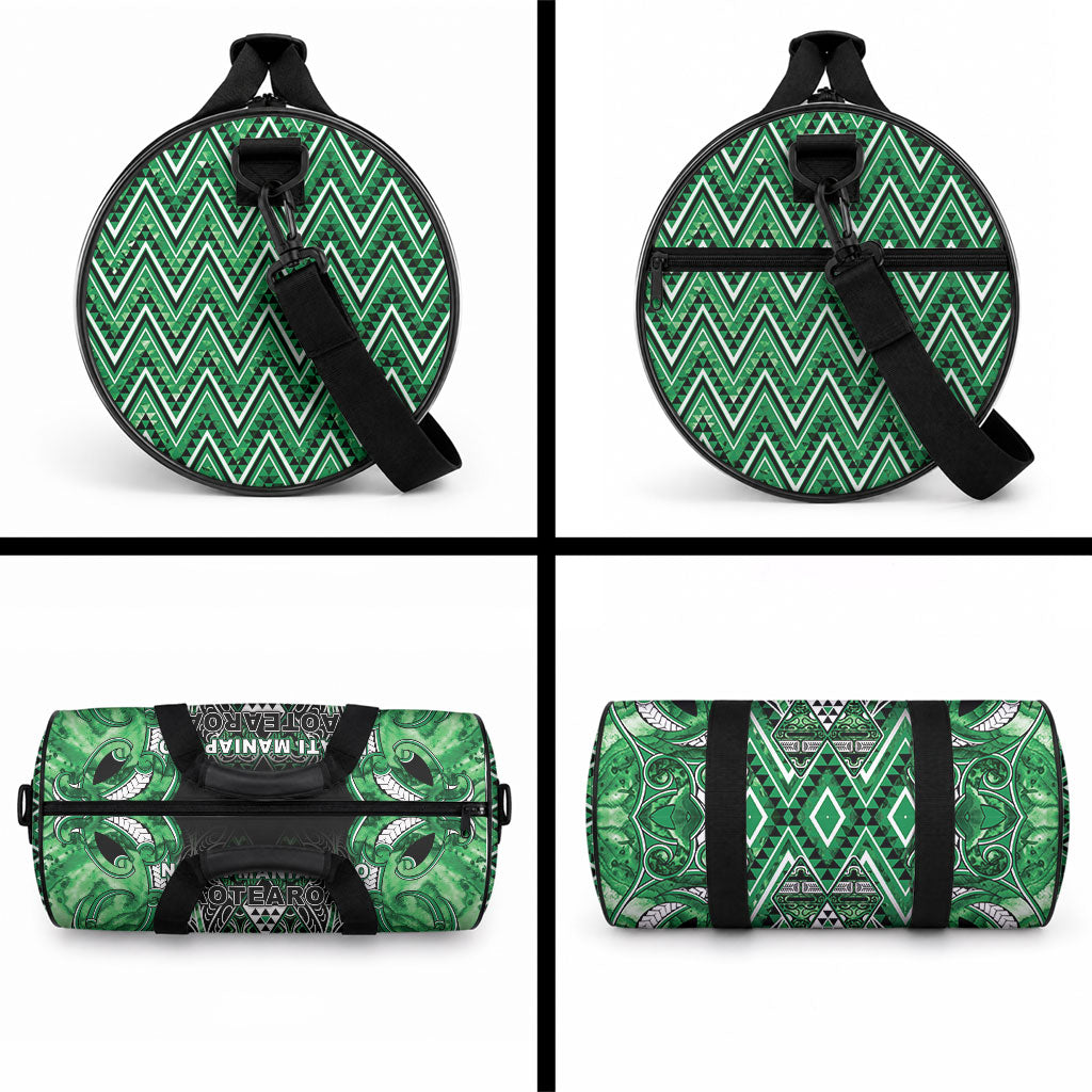 Aotearoa Ngati Maniapoto Duffle Bag Maori Tribal Green Paua Shell Pattern