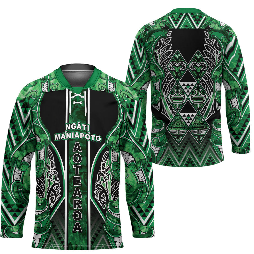 Aotearoa Ngati Maniapoto Hockey Jersey Maori Tribal Green Paua Shell Pattern DT05 - Polynesian Pride