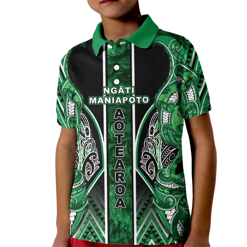 Aotearoa Ngati Maniapoto Kid Polo Shirt Maori Tribal Green Paua Shell Pattern DT05 Kid Green - Polynesian Pride