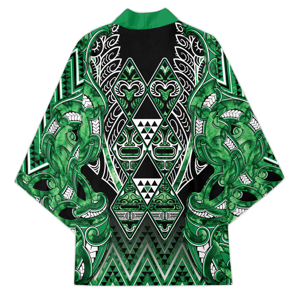 Aotearoa Ngati Maniapoto Kimono Maori Tribal Green Paua Shell Pattern DT05 - Polynesian Pride