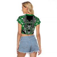 Aotearoa Ngati Maniapoto Raglan Cropped T Shirt Maori Tribal Green Paua Shell Pattern DT05 - Polynesian Pride
