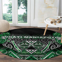 Aotearoa Ngati Maniapoto Round Carpet Maori Tribal Green Paua Shell Pattern DT05 - Polynesian Pride