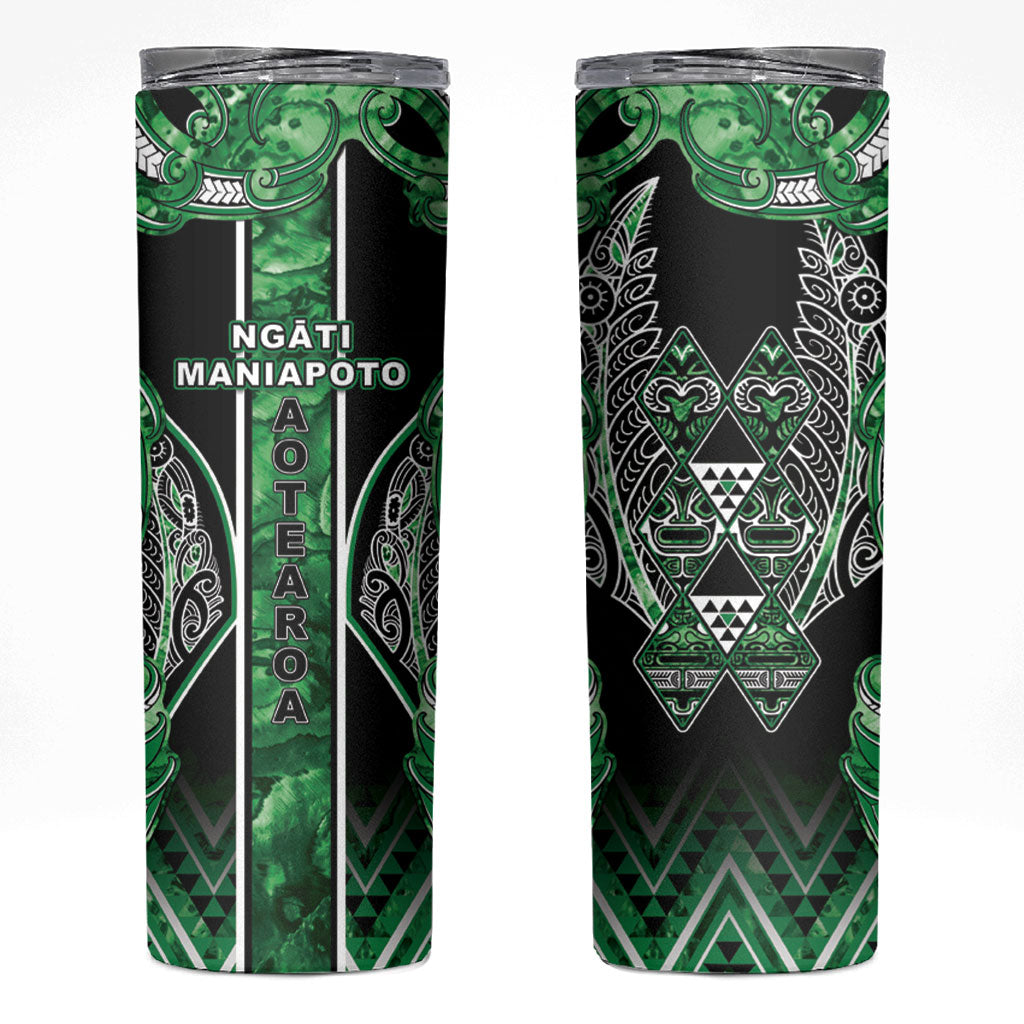 Aotearoa Ngati Maniapoto Skinny Tumbler Maori Tribal Green Paua Shell Pattern DT05 Green - Polynesian Pride