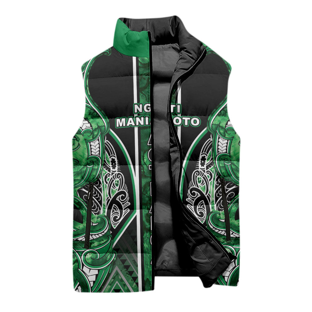 Aotearoa Ngati Maniapoto Sleeveless Puffer Jacket Maori Tribal Green Paua Shell Pattern DT05 - Polynesian Pride