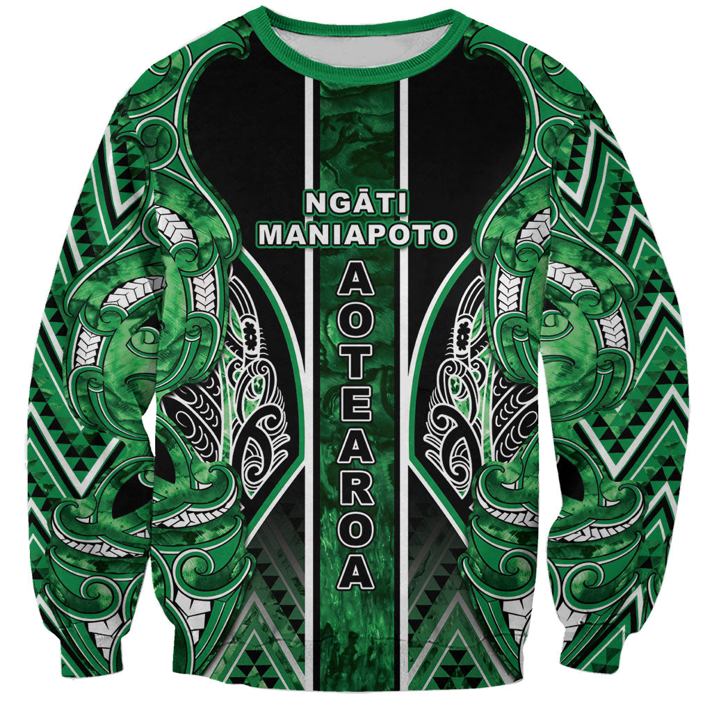 Aotearoa Ngati Maniapoto Sweatshirt Maori Tribal Green Paua Shell Pattern DT05 Unisex Green - Polynesian Pride