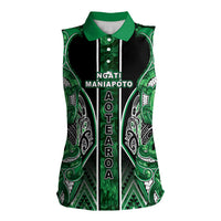 Aotearoa Ngati Maniapoto Women Sleeveless Polo Shirt Maori Tribal Green Paua Shell Pattern DT05 Female Green - Polynesian Pride