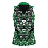 Aotearoa Ngati Maniapoto Women Sleeveless Polo Shirt Maori Tribal Green Paua Shell Pattern DT05 - Polynesian Pride