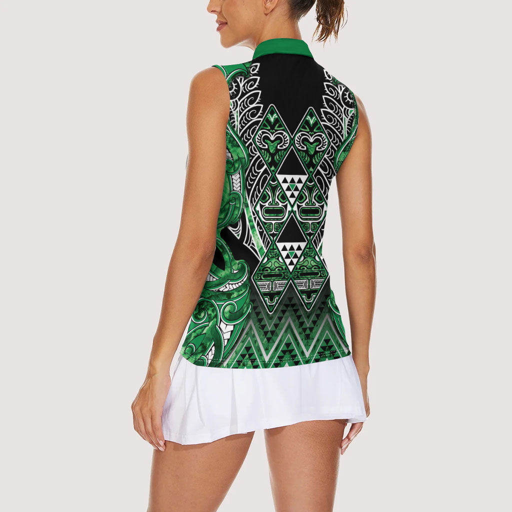 Aotearoa Ngati Maniapoto Women Sleeveless Polo Shirt Maori Tribal Green Paua Shell Pattern DT05 - Polynesian Pride