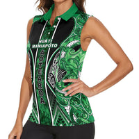 Aotearoa Ngati Maniapoto Women Sleeveless Polo Shirt Maori Tribal Green Paua Shell Pattern DT05 - Polynesian Pride