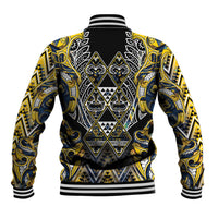 Aotearoa Ngati Raukawa Baseball Jacket Maori Tribal Yellow And Navy Paua Shell Pattern DT05 - Polynesian Pride