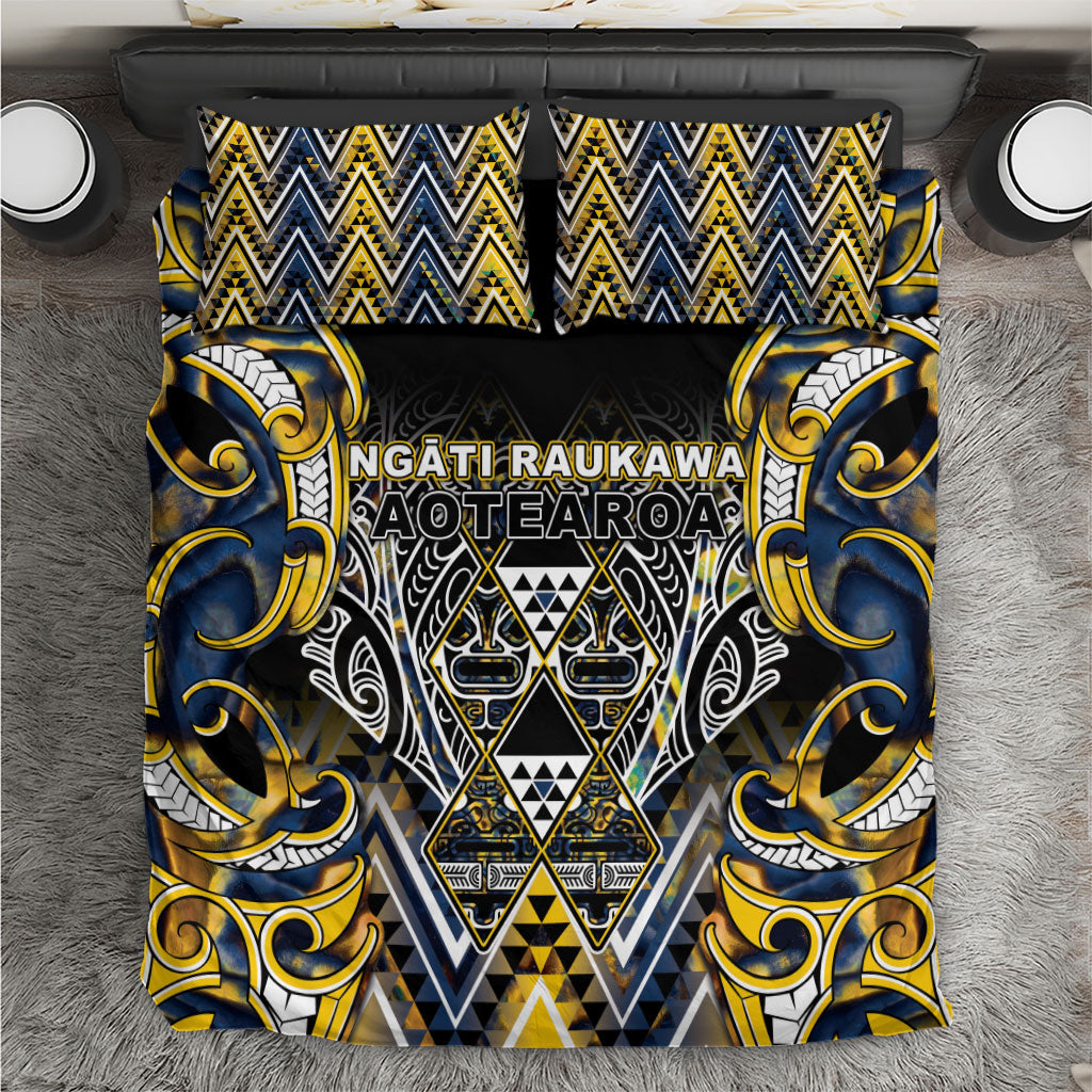 Aotearoa Ngati Raukawa Bedding Set Maori Tribal Yellow And Navy Paua Shell Pattern DT05 Yellow - Polynesian Pride