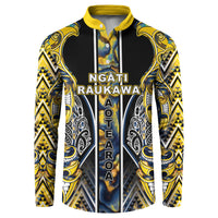 Aotearoa Ngati Raukawa Button Sweatshirt Maori Tribal Yellow And Navy Paua Shell Pattern DT05 Yellow - Polynesian Pride