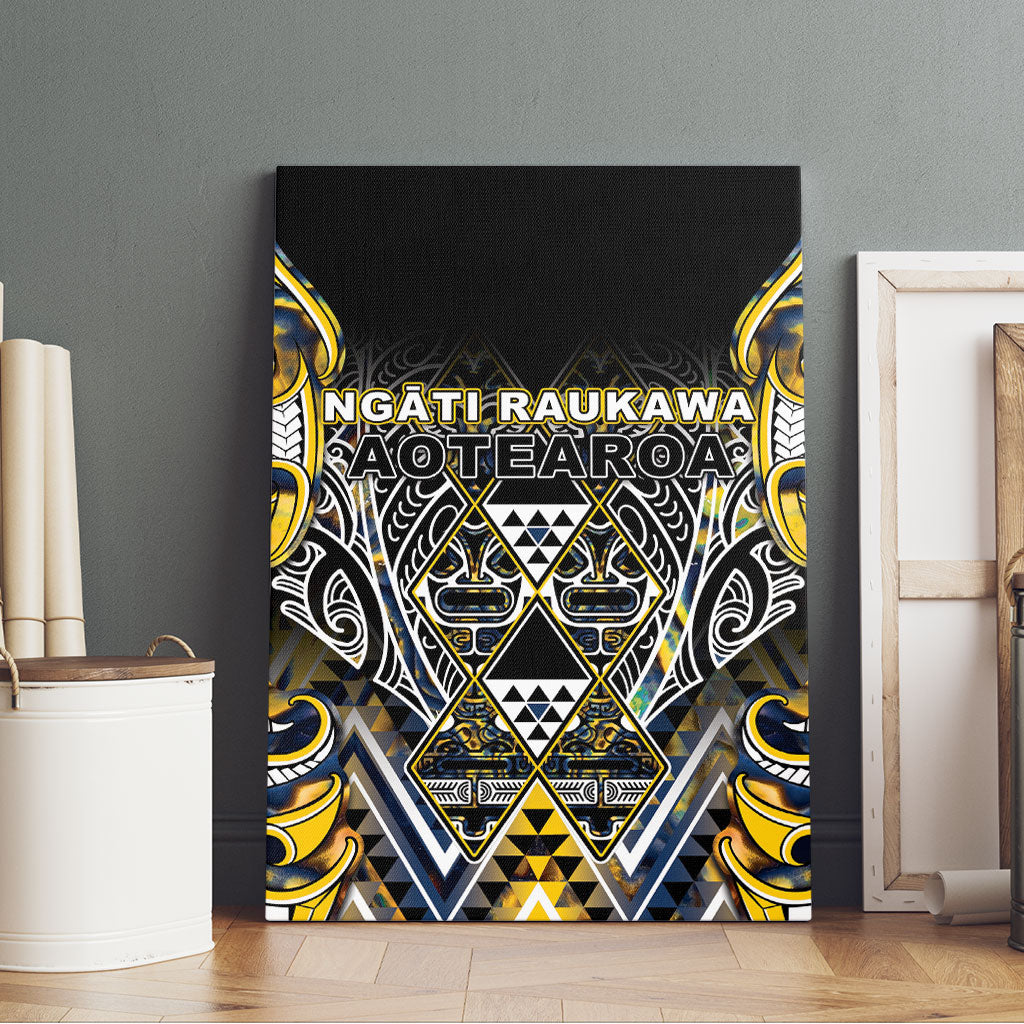 Aotearoa Ngati Raukawa Canvas Wall Art Maori Tribal Yellow And Navy Paua Shell Pattern DT05 - Polynesian Pride