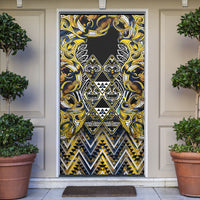 Aotearoa Ngati Raukawa Door Cover Maori Tribal Yellow And Navy Paua Shell Pattern DT05 Yellow - Polynesian Pride