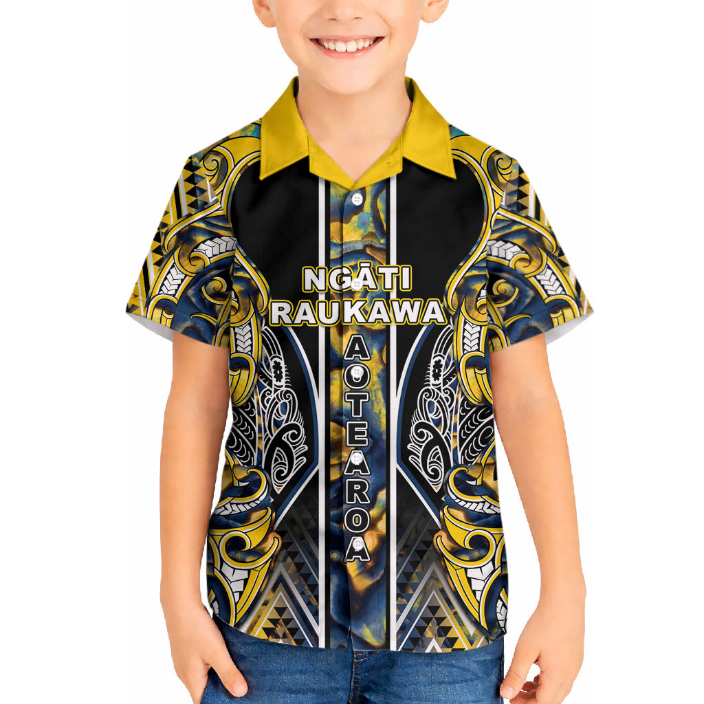 Aotearoa Ngati Raukawa Hawaiian Shirt Maori Tribal Yellow And Navy Paua Shell Pattern DT05 - Polynesian Pride