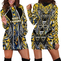 Aotearoa Ngati Raukawa Hoodie Dress Maori Tribal Yellow And Navy Paua Shell Pattern DT05 - Polynesian Pride