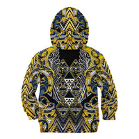 Aotearoa Ngati Raukawa Kid Hoodie Maori Tribal Yellow And Navy Paua Shell Pattern DT05 - Polynesian Pride