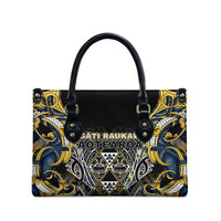 Aotearoa Ngati Raukawa Leather Bag Maori Tribal Yellow And Navy Paua Shell Pattern DT05 - Polynesian Pride