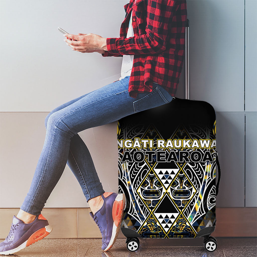 Aotearoa Ngati Raukawa Luggage Cover Maori Tribal Yellow And Navy Paua Shell Pattern DT05 - Polynesian Pride