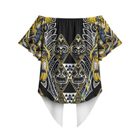 Aotearoa Ngati Raukawa Off Shoulder Wrap Waist Top Maori Tribal Yellow And Navy Paua Shell Pattern DT05 - Polynesian Pride