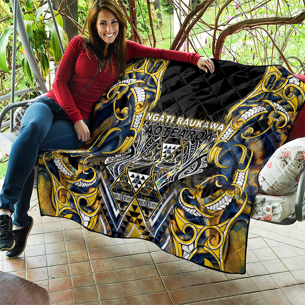 Aotearoa Ngati Raukawa Quilt Maori Tribal Yellow And Navy Paua Shell Pattern DT05 - Polynesian Pride
