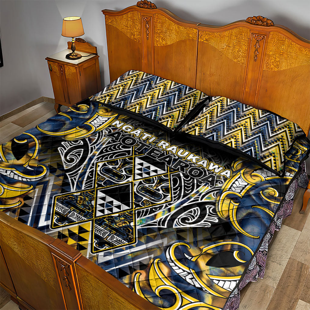 Aotearoa Ngati Raukawa Quilt Bed Set Maori Tribal Yellow And Navy Paua Shell Pattern DT05 - Polynesian Pride