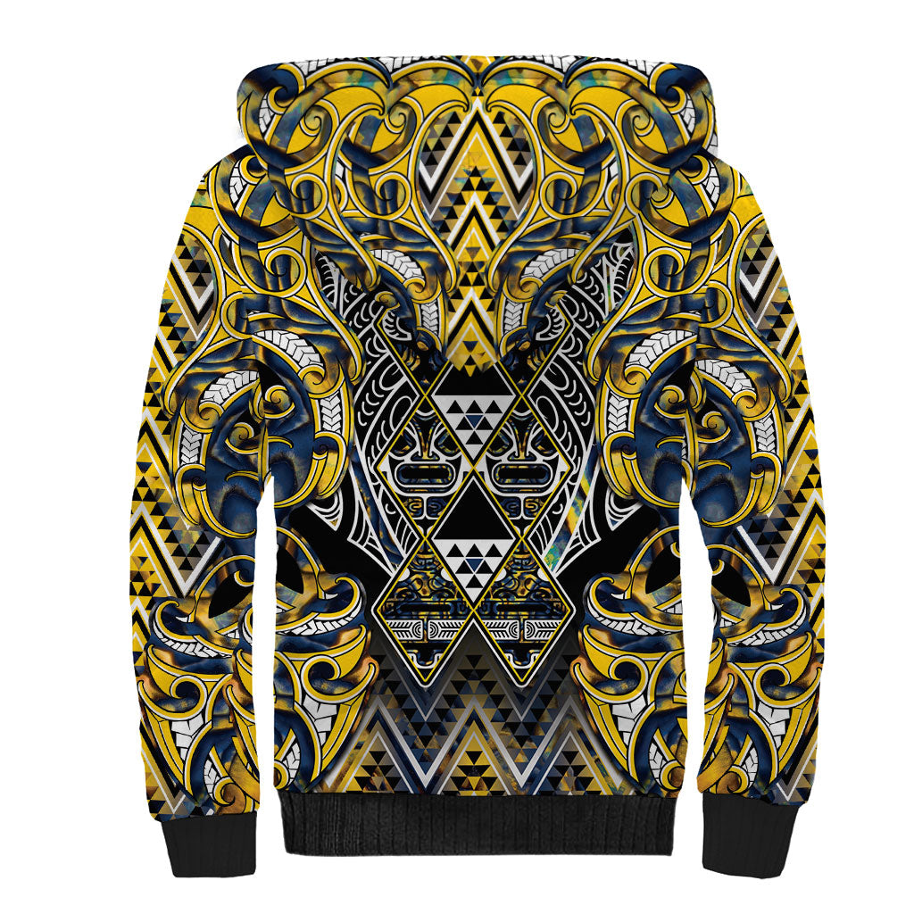 Aotearoa Ngati Raukawa Sherpa Hoodie Maori Tribal Yellow And Navy Paua Shell Pattern DT05 - Polynesian Pride