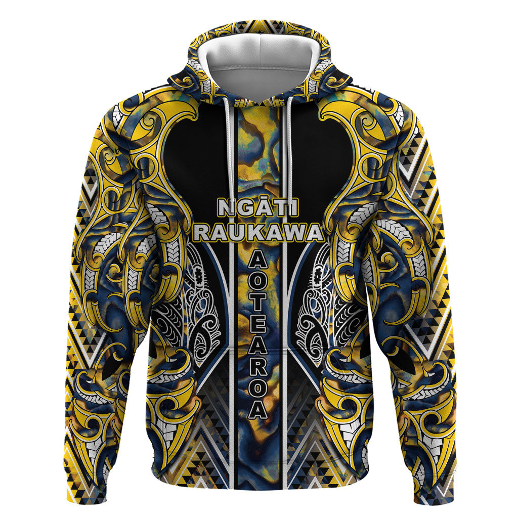 Aotearoa Ngati Raukawa Zip Hoodie Maori Tribal Yellow And Navy Paua Shell Pattern DT05 Pullover Hoodie Yellow - Polynesian Pride