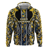 Aotearoa Ngati Raukawa Zip Hoodie Maori Tribal Yellow And Navy Paua Shell Pattern DT05 Pullover Hoodie Yellow - Polynesian Pride