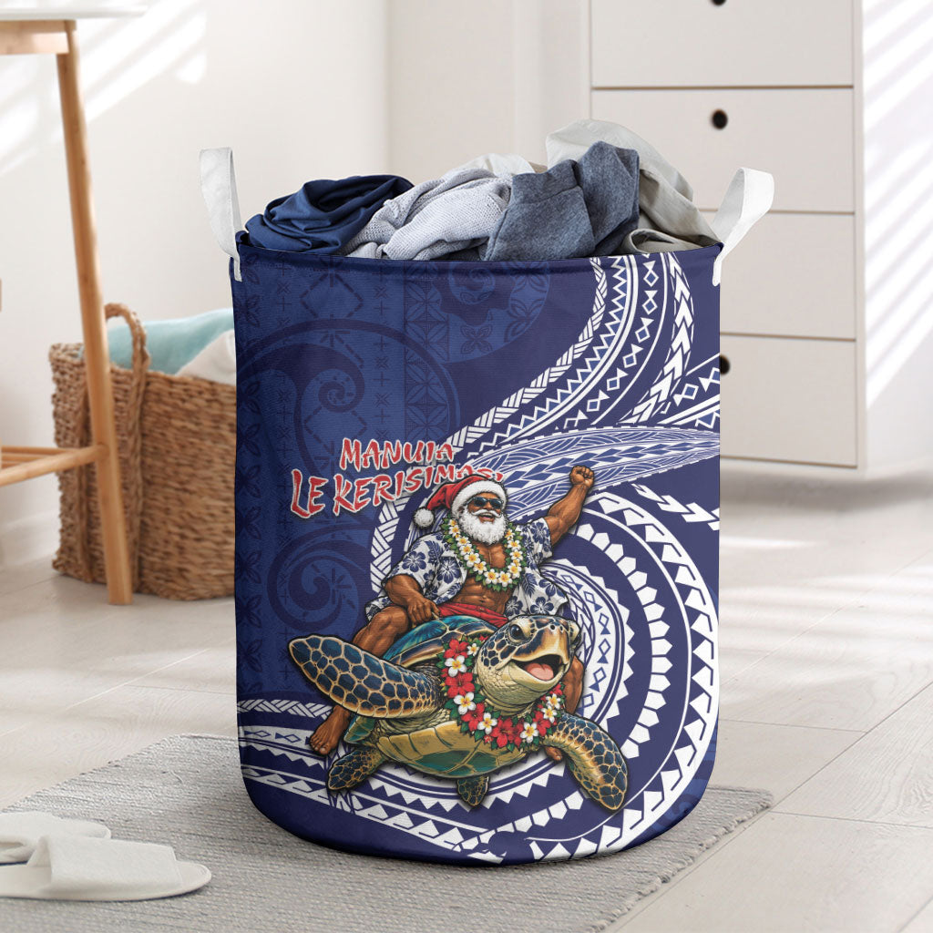Samoa Christmas Laundry Basket Santa Riding Sea Turtle DT05 Navy - Polynesian Pride