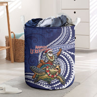 Samoa Christmas Laundry Basket Santa Riding Sea Turtle DT05 Navy - Polynesian Pride